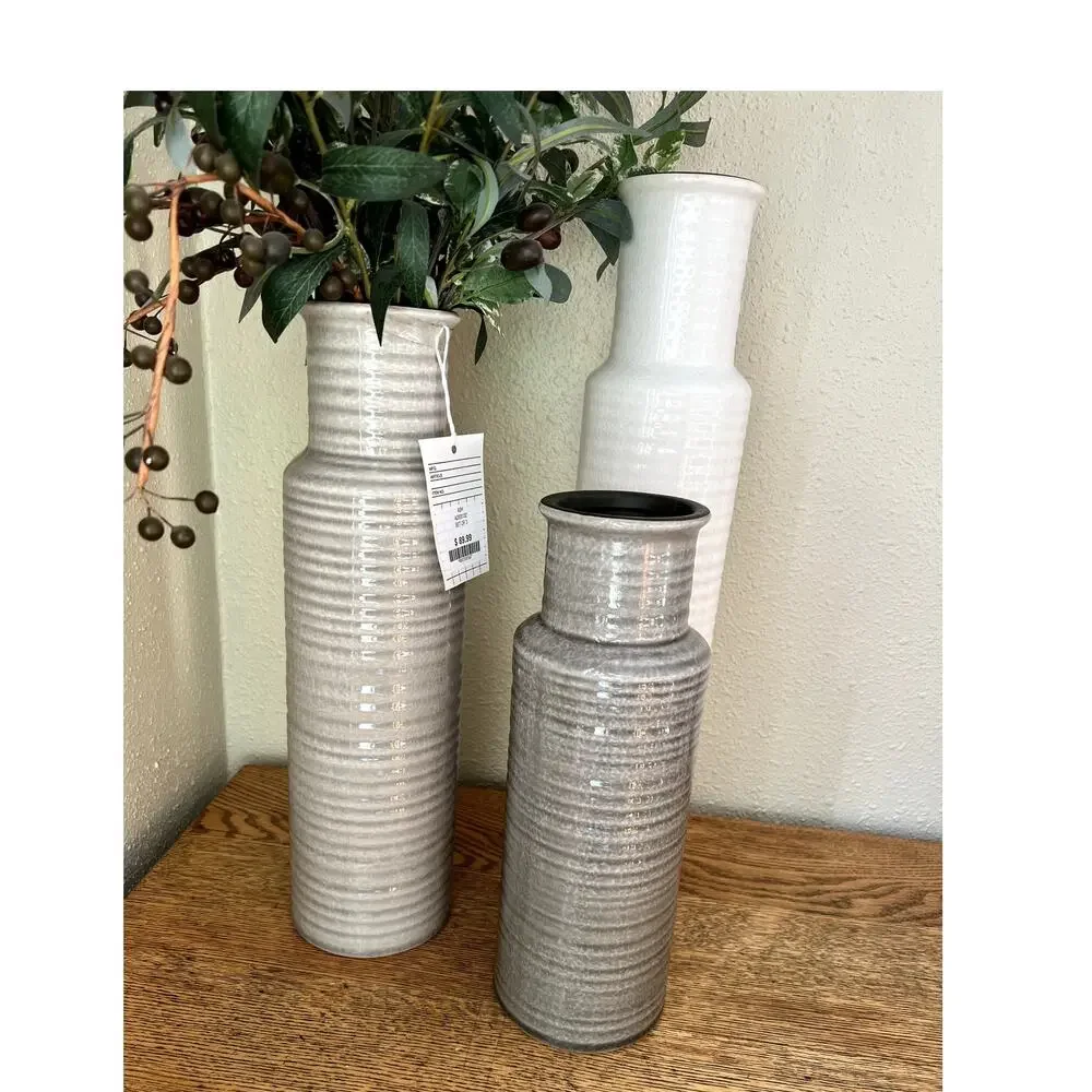 Ashley Ceramic Decorative Vase Set of 3, Gray, Brown and  White